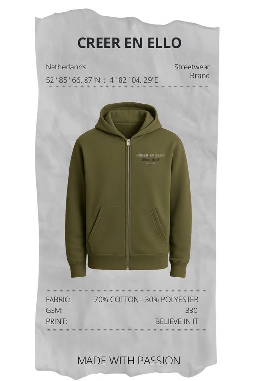 CEE X Believe in it - Zip Hoodie Pale Olive