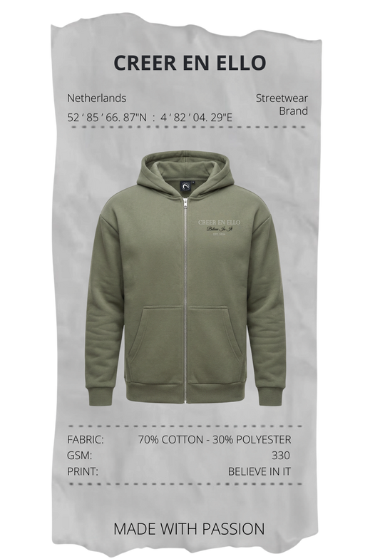 CEE X Believe in it - Zip Hoodie Pale Olive